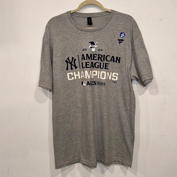 Fanatics 2024 ACLS Champions New York Yankees Locker Room Tee T Shirt Sz L Gray - Picture 1 of 5